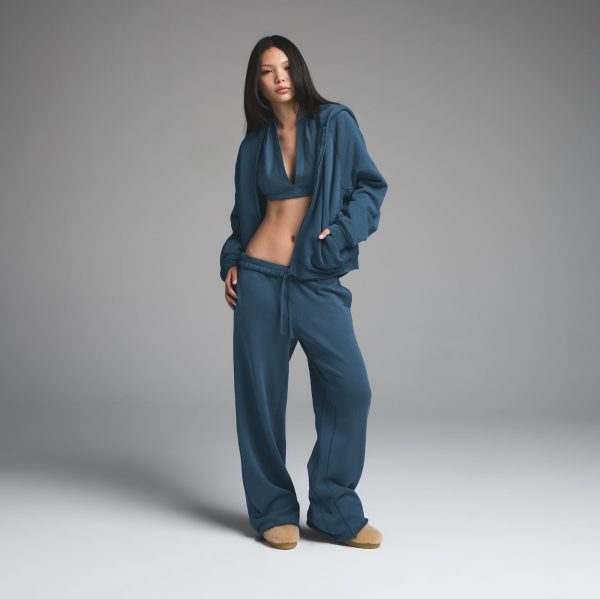 FRENCH TERRY RELAXED ZIP UP HOODIE | INDIGO