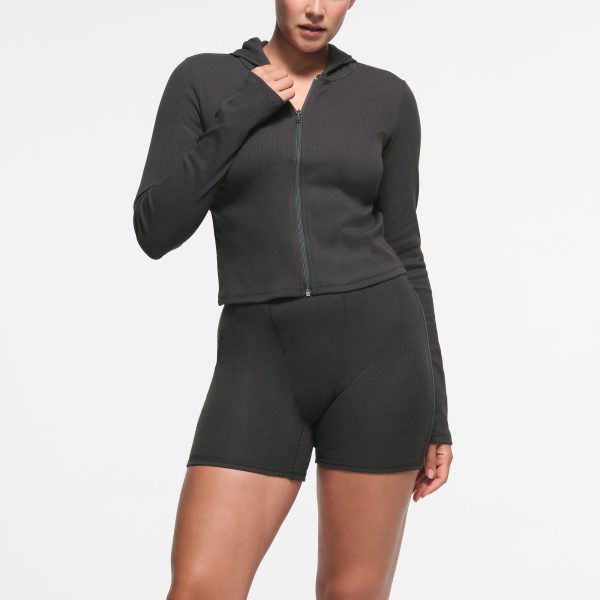 COTTON RIB ZIP UP HOODIE | SOOT