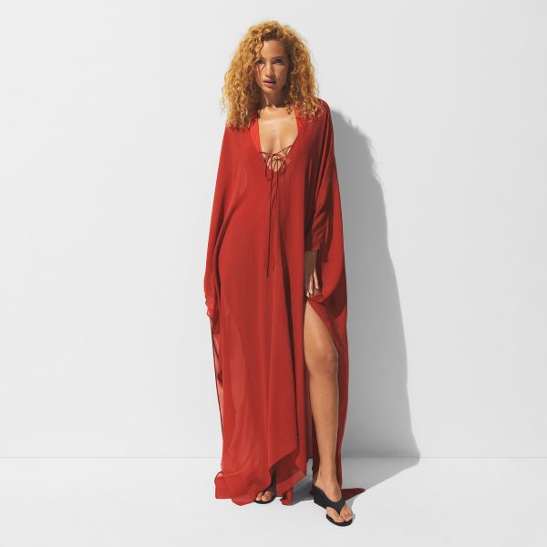 SHEER COVER-UPS LONG KAFTAN | AUBURN