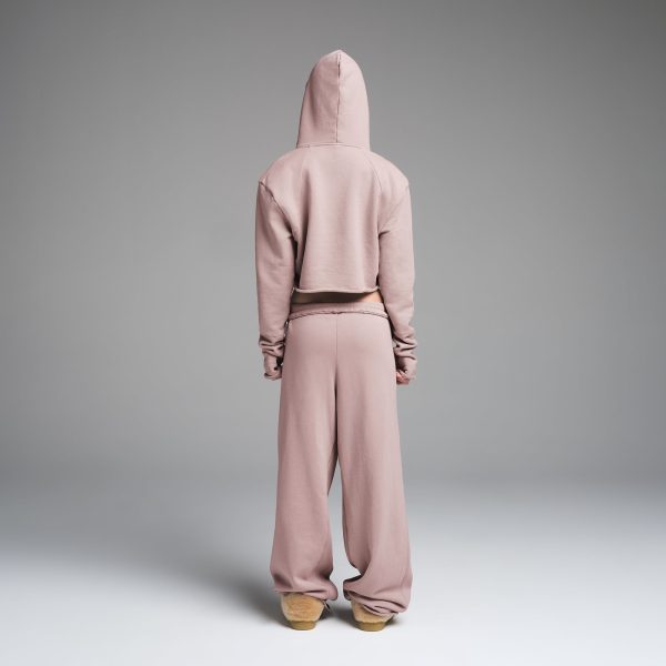 FRENCH TERRY SHOULDER PAD CROPPED HOODIE | FAWN