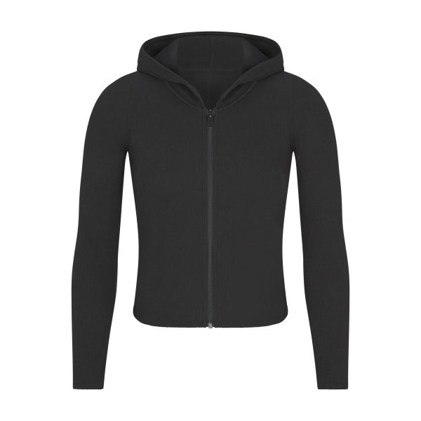 COTTON RIB ZIP UP HOODIE | SOOT