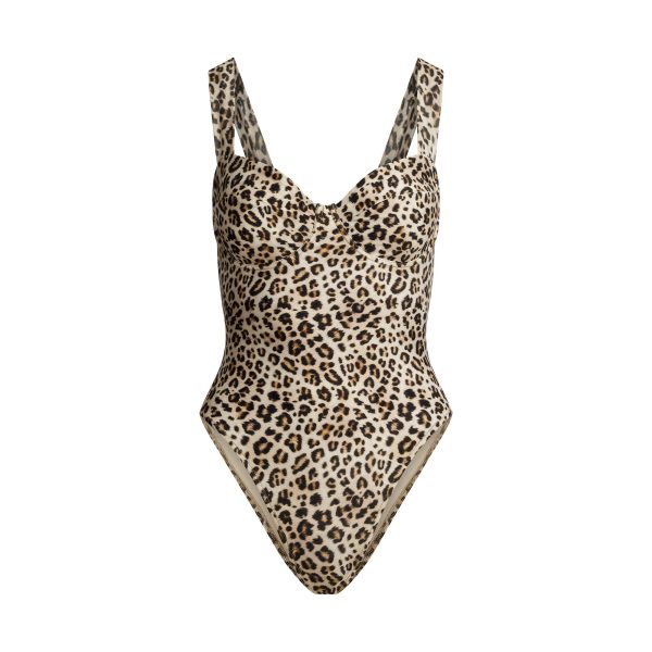 SIGNATURE SWIM UNDERWIRE ONE PIECE | CHAMPAGNE LEOPARD PRINT