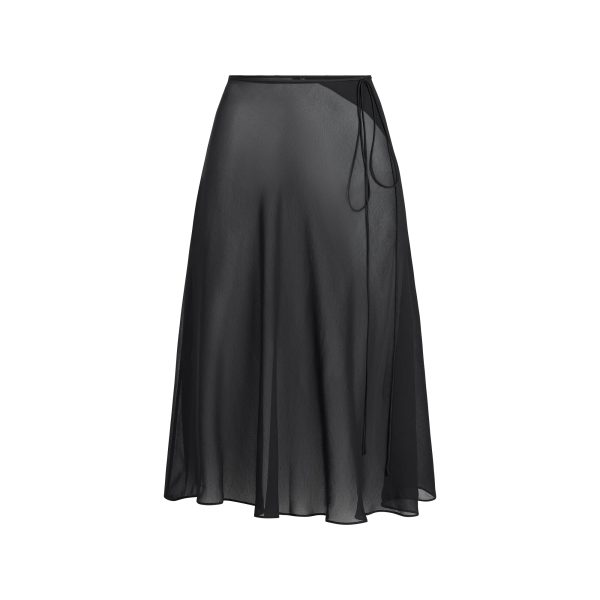 SHEER COVER-UPS TIE SIDE MIDI SKIRT | OBSIDIAN