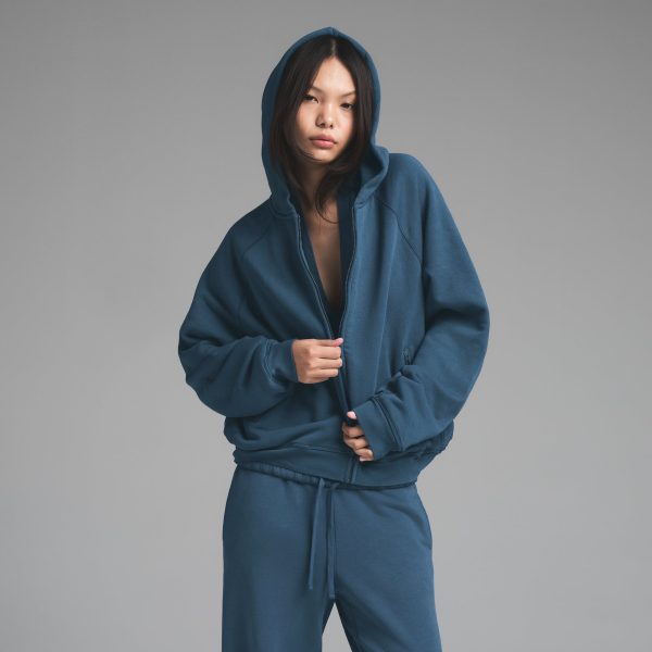 FRENCH TERRY RELAXED ZIP UP HOODIE | INDIGO