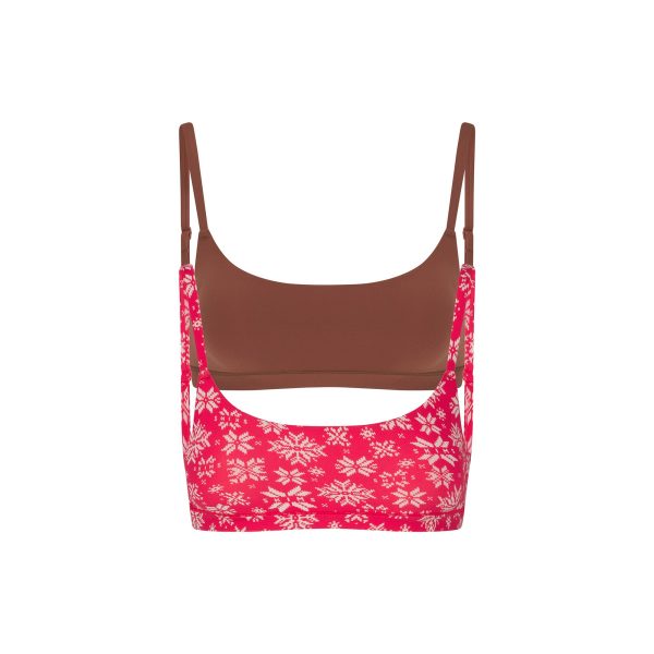 FITS EVERYBODY SCOOP BRALETTE 2-PACK | RED SNOWFLAKE FAIR ISLE AND BRANDY
