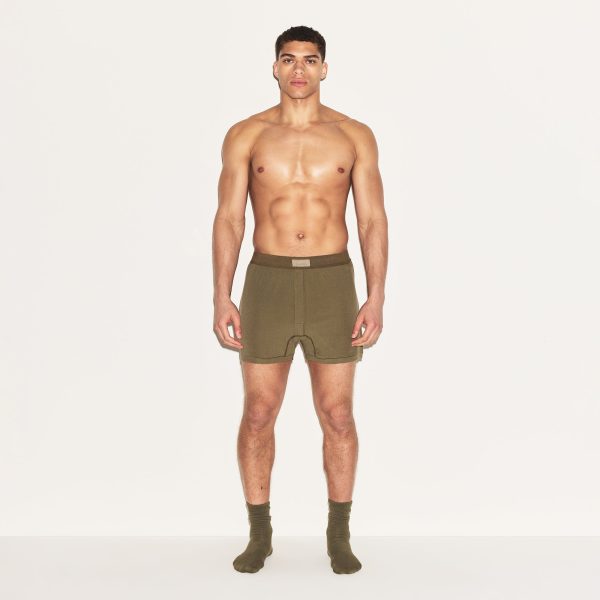 SKIMS COTTON MENS KNIT BOXER | ARMY