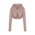 FRENCH TERRY SHOULDER PAD CROPPED HOODIE | FAWN