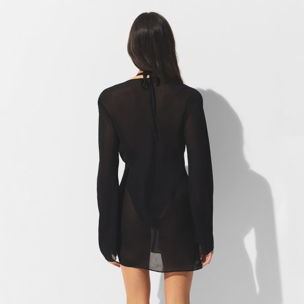 SHEER COVER-UPS LONG SLEEVE MINI DRESS | OBSIDIAN