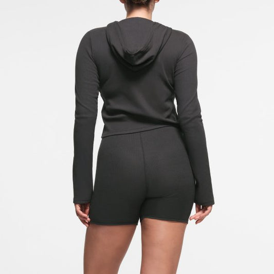 COTTON RIB ZIP UP HOODIE | SOOT