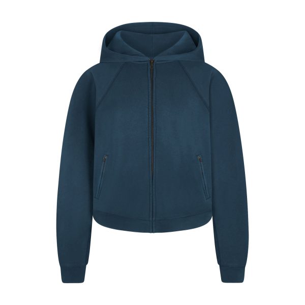 FRENCH TERRY RELAXED ZIP UP HOODIE | INDIGO