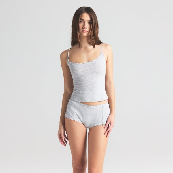 POINTELLE BOY SHORT | LIGHT HEATHER GREY